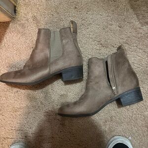 Classic Taupe Suede Chelsea Booties with Side Zip